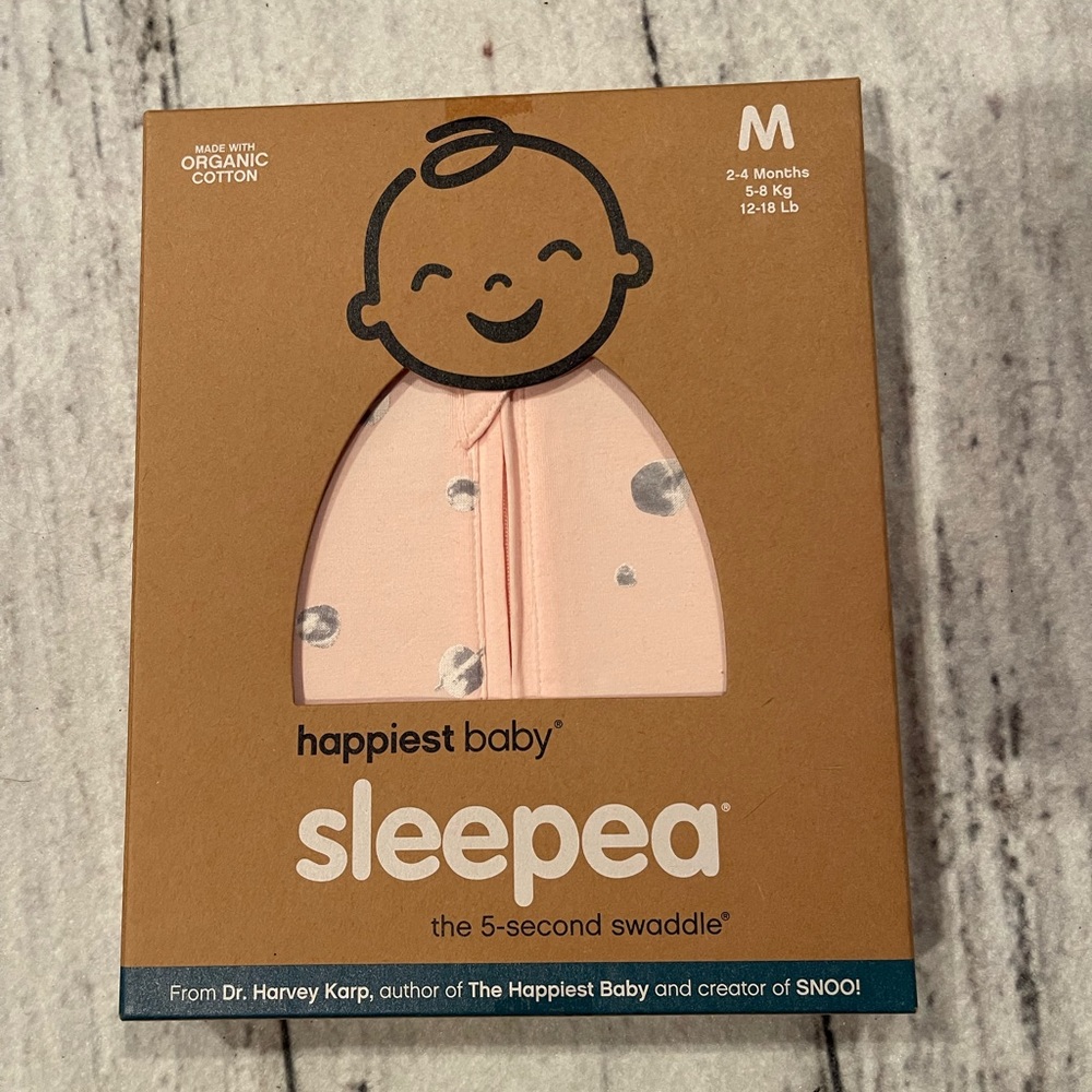 Happiest Baby Sleepea 5 second Swaddle pink Medium 12-18 Lb organic New in Box